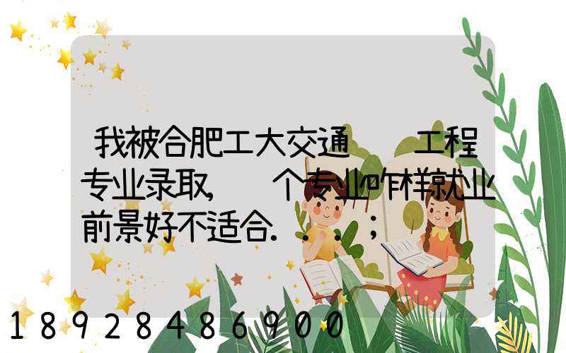 我被合肥工大交通运输工程专业录取,这个专业咋样就业前景好不适合...